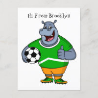 Funny hippo soccer player cartoon illustration
