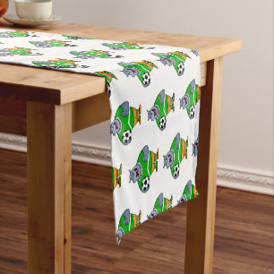 Funny hippo soccer player cartoon illustration short table runner