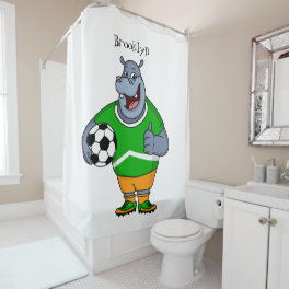 Funny hippo soccer player cartoon illustration shower curtain