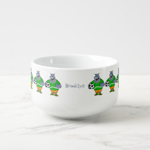 Funny hippo soccer player cartoon illustration soup mug