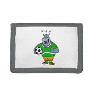 Funny hippo soccer player cartoon illustration trifold wallet