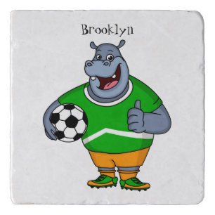 Funny hippo soccer player cartoon illustration trivet