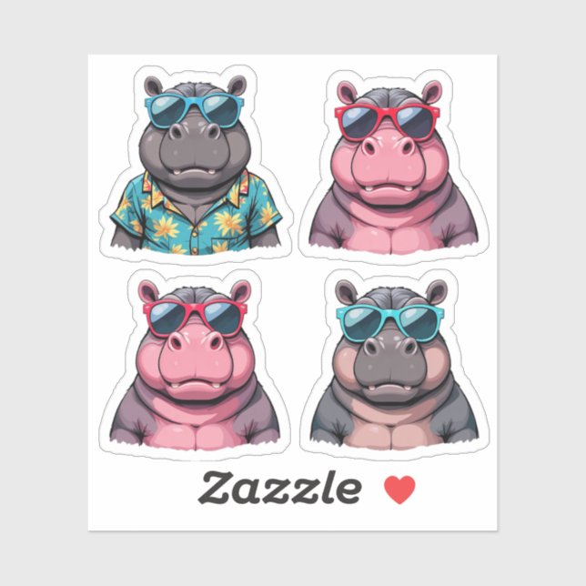 Funny Hippo Sticker Bundle Cool Hippos Pack (Sheet)
