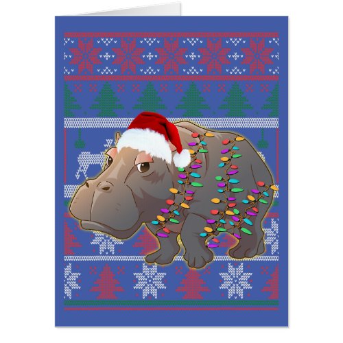 Funny Hippo Ugly Sweater Christmas Pajama Gift  Card