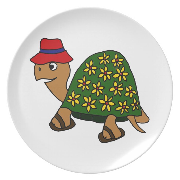 Funny Hippy Flower Turtle Cartoon Party Plate