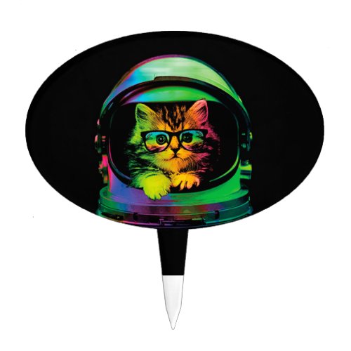 funny hipster cat astronaut cake topper