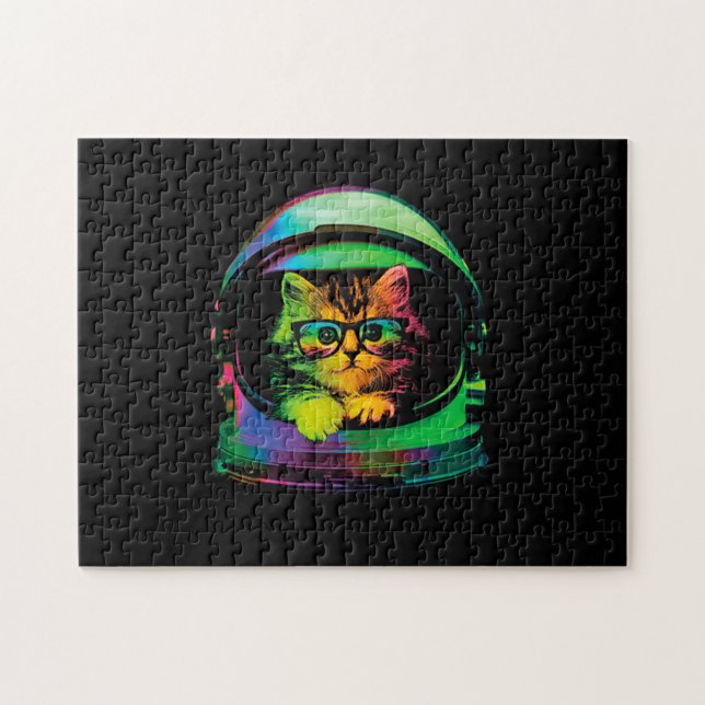 funny hipster cat astronaut jigsaw puzzle (Horizontal)
