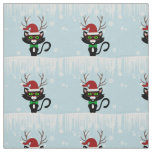 Funny Hipster Christmas cat with antlers Fabric