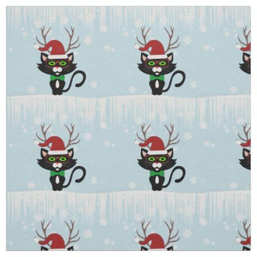 Funny Hipster Christmas cat with antlers Fabric
