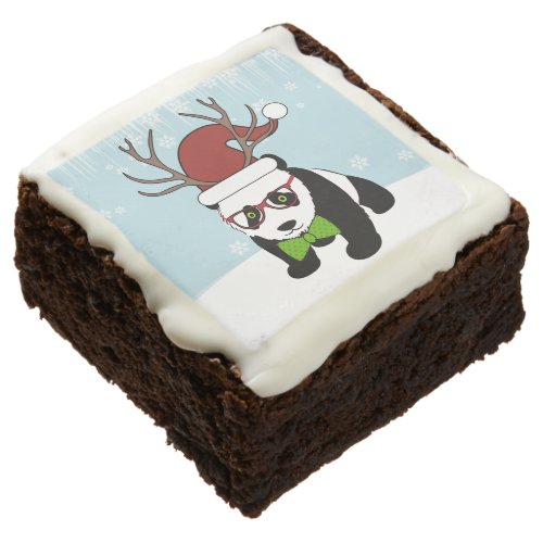 Funny Hipster Christmas Panda with antlers Brownie