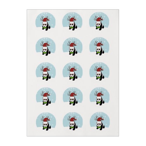 Funny Hipster Christmas Panda with antlers Edible Frosting Rounds