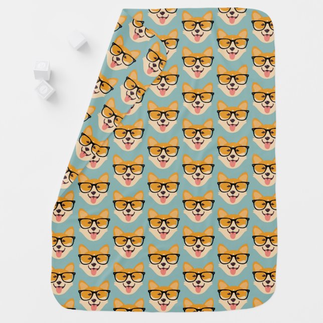 Funny Hipster Corgi Pattern Baby Blanket (In Situ)