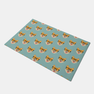 Funny Hipster Corgi Pattern Doormat