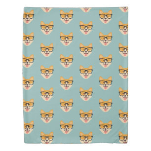 Funny Hipster Corgi Pattern Duvet Cover