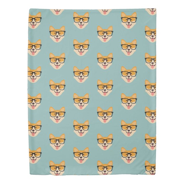 Funny Hipster Corgi Pattern Duvet Cover (Front)