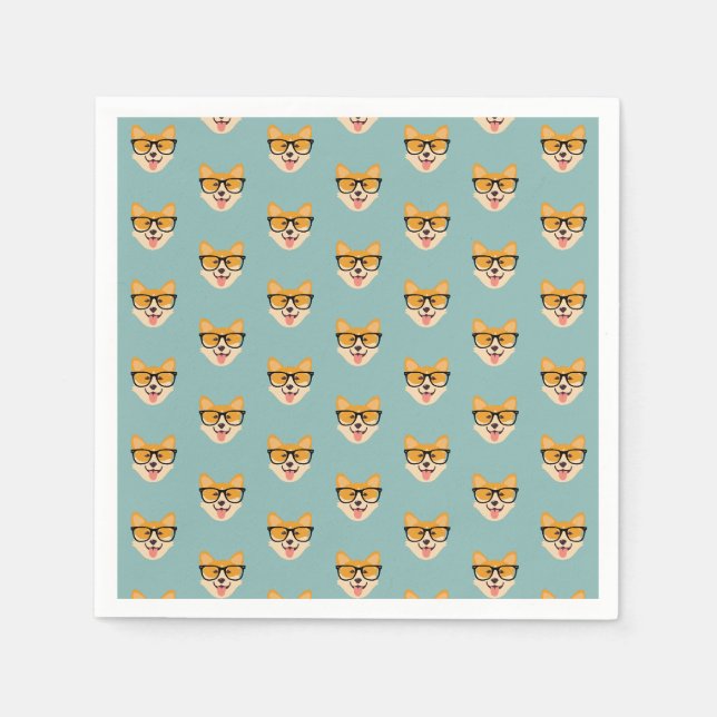 Funny Hipster Corgi Pattern Napkins (Front)