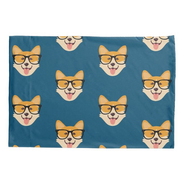 Funny Hipster Corgi Pattern Pillow Case (Back)