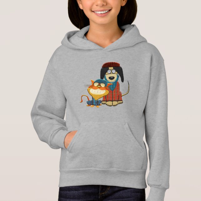 Funny Hipster Dog and Cat Hoodie (Front)