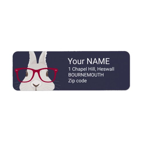 Funny Hipster Easter bunny with red rim glasses Label