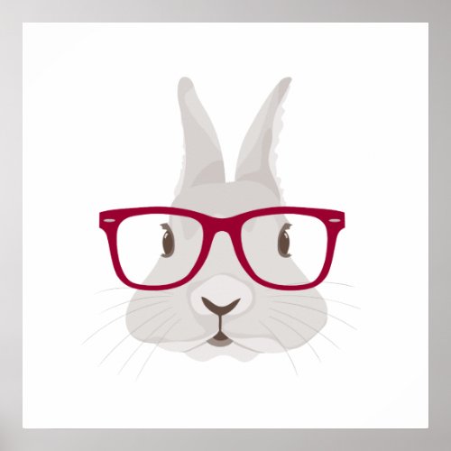 Funny Hipster Easter bunny with red rim glasses Poster
