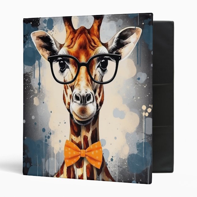 Funny Hipster Giraffe Zoo Animals Wildlife Urban 3 Ring Binder (Front/Inside)