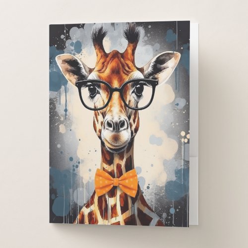 Funny Hipster Giraffe Zoo Animals Wildlife Urban Pocket Folder