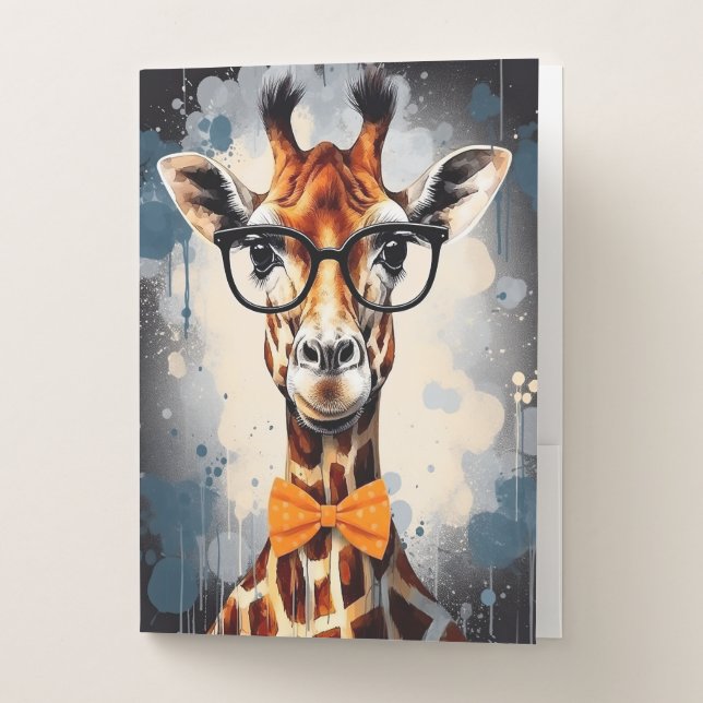 Funny Hipster Giraffe Zoo Animals Wildlife Urban Pocket Folder (Front)