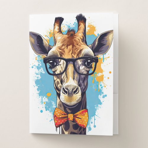 Funny Hipster Giraffe Zoo Animals Wildlife Urban Pocket Folder