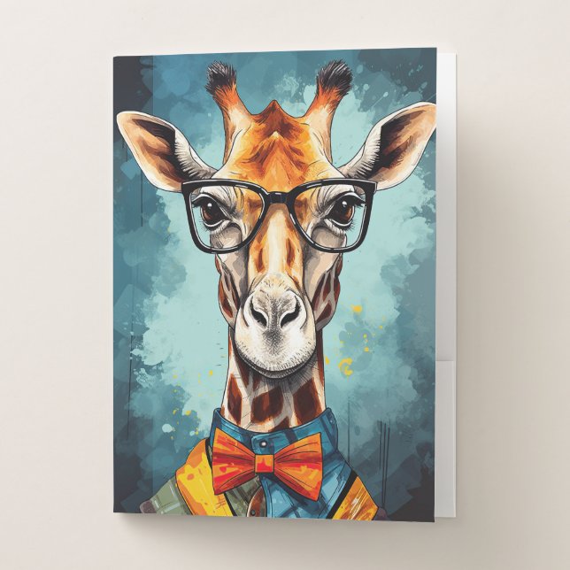 Funny Hipster Giraffe Zoo Animals Wildlife Urban Pocket Folder (Front)