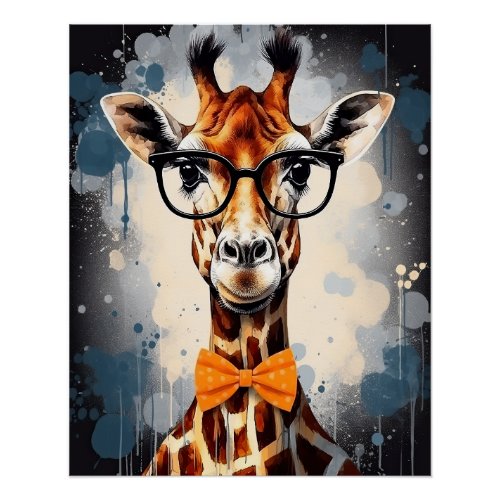 Funny Hipster Giraffe Zoo Animals Wildlife Urban Poster