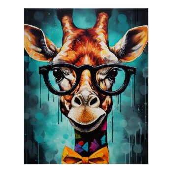 Funny Hipster Giraffe Zoo Animals Wildlife Urban Poster by azlaird at Zazzle