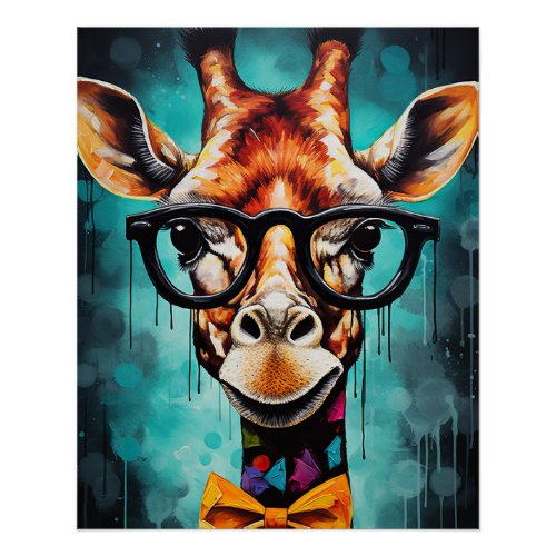 Funny Hipster Giraffe Zoo Animals Wildlife Urban Poster