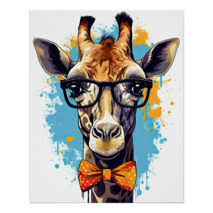 Funny Hipster Giraffe Zoo Animals Wildlife Urban Poster