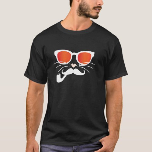 Funny Hipster Kitty Cat Moustache Orange Sunglasse T_Shirt