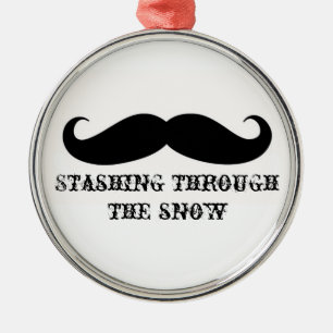 Funny hipster mustache holiday xmas mustaches metal ornament