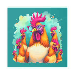 Funny Hipster Rooster Retro Pop Art Illustration