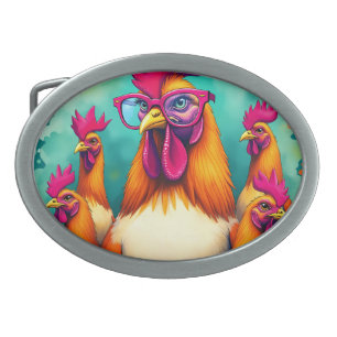 Funny Hipster Rooster Retro Pop Art Illustration Belt Buckle