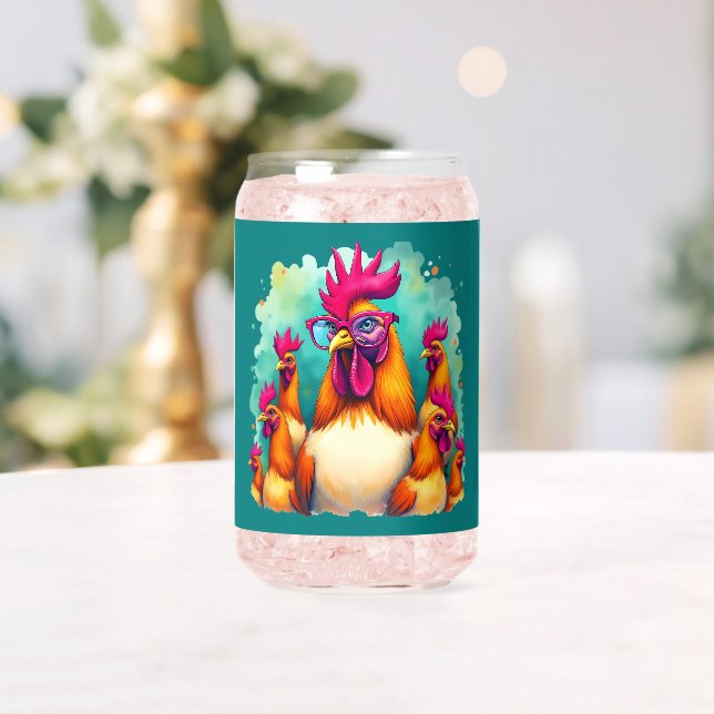 Funny Hipster Rooster Retro Pop Art Illustration Can Glass (Insitu (Wedding))