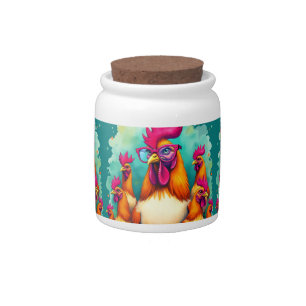 Funny Hipster Rooster Retro Pop Art Illustration Candy Jar