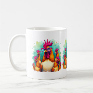 Funny Hipster Rooster Retro Pop Art Illustration Coffee Mug