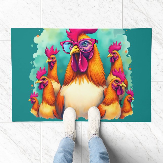 Funny Hipster Rooster Retro Pop Art Illustration Doormat (Indoor)