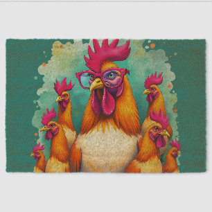 Funny Hipster Rooster Retro Pop Art Illustration Fiber Doormat
