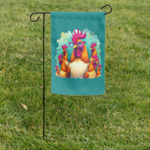 Funny Hipster Rooster Retro Pop Art Illustration Garden Flag