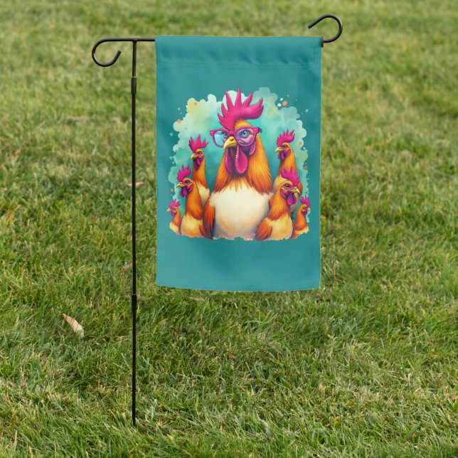 Funny Hipster Rooster Retro Pop Art Illustration Garden Flag (In SItu)