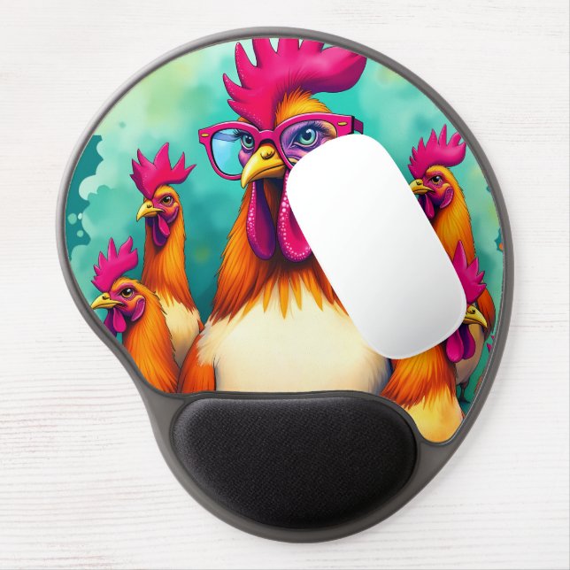 Funny Hipster Rooster Retro Pop Art Illustration Gel Mouse Pad (Left Side)
