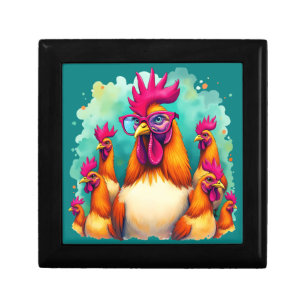 Funny Hipster Rooster Retro Pop Art Illustration Gift Box
