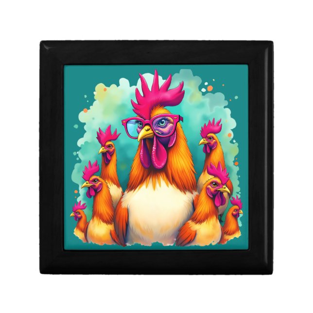 Funny Hipster Rooster Retro Pop Art Illustration Gift Box (Front)