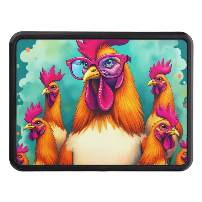 Funny Hipster Rooster Retro Pop Art Illustration Hitch Cover (Front)