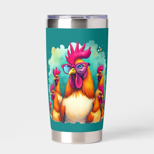 Funny Hipster Rooster Retro Pop Art Illustration Insulated Tumbler (Front)