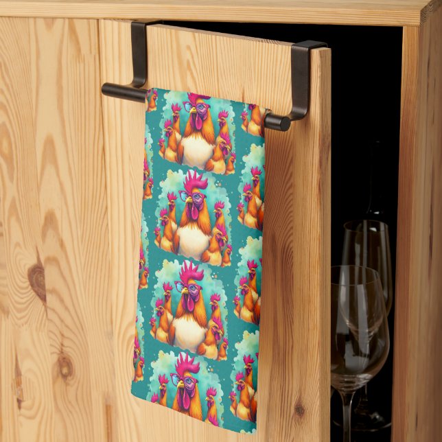 Funny Hipster Rooster Retro Pop Art Illustration Kitchen Towel (Thirds Fold)